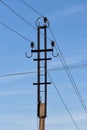 Electric pole with wires and power equipment Royalty Free Stock Photo