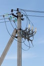 Electric pole with wires and power equipment Royalty Free Stock Photo