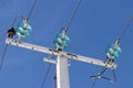 Electric pole with wires and power equipment Royalty Free Stock Photo