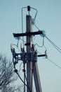 Electric pole with wires and power equipment Royalty Free Stock Photo