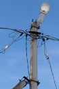 Electric pole with wires and power equipment Royalty Free Stock Photo