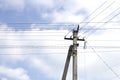 Electric poles, high voltage wires Royalty Free Stock Photo