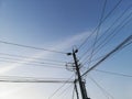 Electric poles and internet network in the village Royalty Free Stock Photo