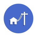 electric poles line to house icon in badge style. One of Electro collection icon can be used for UI, UX