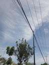 electric poles on the street used to support cables Royalty Free Stock Photo