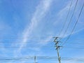 The electric poles supporting wires for various public utilities such as drop wire cable or fiber optic cable