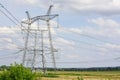 Electric poles with wires on the sky Royalty Free Stock Photo