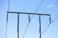 Electric poles with wires and transformers Royalty Free Stock Photo