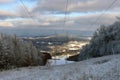 Electric posts in snow mountains