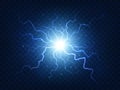 Electric power explosion with electrical flash, sparks and blue lightnings. Sphere lightning energy discharge isolated vector Royalty Free Stock Photo