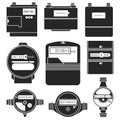 Electric power, gas, water meter vector black set icon. Vector illustration counter on white background. Isolated vector Royalty Free Stock Photo