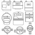 Electric power, gas, water meter vector outline set icon. Vector illustration counter on white background. Isolated Royalty Free Stock Photo