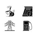 Electric power industry glyph icons set