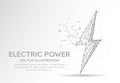 Electric power or lightning bolt digitally drawn low poly wire frame on white background Royalty Free Stock Photo