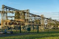 Electric power line in a field - voltage transformation substation