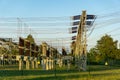 Electric power line in a field - voltage transformation substation