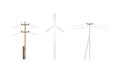 Electric Power Line Post and Windmill Generator as City Landscape Element Vector Set Royalty Free Stock Photo