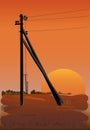 Electric power lines at sunset Royalty Free Stock Photo
