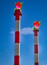 Electric Power Plant Chimneys. Blue sjy in the background