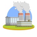 Cartoon flat illustration - pipe factory with smoke. Royalty Free Stock Photo
