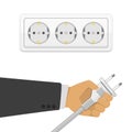 Electric power plug holding in hand. Royalty Free Stock Photo