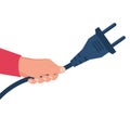 8.1 Electric power plug holding in hand. Unplug, plugged. Royalty Free Stock Photo