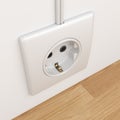 Electric power socket on empty wall. 3D Illustration