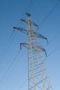 Electric power station lines, on the blue sky backing Royalty Free Stock Photo