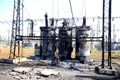 Electric power substation damaged by shelling Royalty Free Stock Photo