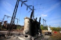 Electric power substation damaged by shelling Royalty Free Stock Photo