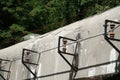 Electric power supply wires on the exterior walls of a fortress on Maginot Line in France. Royalty Free Stock Photo