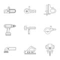 Electric power tool icon set, outline style