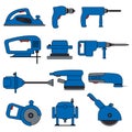Electric power tools. Set of vector icons and illustration. Construction, repair and building. Drill, screwdriver, planer. Royalty Free Stock Photo