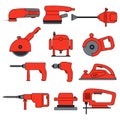 Electric power tools. Set of vector icons and illustration. Construction, repair and building. Royalty Free Stock Photo