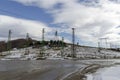 Electric power transmission line in winter, Plana mountain Royalty Free Stock Photo