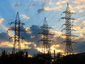 Electric Power Transmission Lines at Sunset