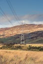 Electric power transmission steel tower with power lines in Perthshire, Scotland