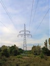 Electric power transmission tower, a steel lattice tower, used to support an overhead power line. Royalty Free Stock Photo