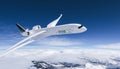 electric powered commercial Aeroplane flying in the sky - future electro energy aviation concept