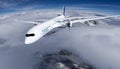 electric powered commercial Aeroplane flying in the sky - future electro energy aviation concept