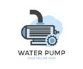 Electric powered motor or engine, industrial pumping compressor, sewage station appliance logo design. Water supply system.