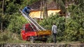 Electric powerline repairing in rural Kerala, India Royalty Free Stock Photo