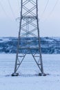 View of electric power lines in a evening winter landscape, jena, thuringia Royalty Free Stock Photo
