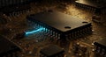 Electric pulse illuminates a central microchip Royalty Free Stock Photo