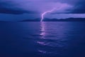 electric purple lightning bolt contrasting with deep blue ocean Royalty Free Stock Photo