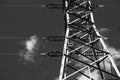 Electric pwer lines connect to support tower Royalty Free Stock Photo