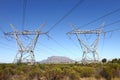 Electric pylons near Cape Town carrying high tension electric cables. Royalty Free Stock Photo