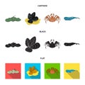 Electric ramp, mussels, crab, sperm whale.Sea animals set collection icons in cartoon,black,flat style vector symbol