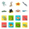 Electric ramp, mussels, crab, sperm whale.Sea animals set collection icons in cartoon,flat style vector symbol stock