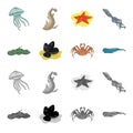 Electric ramp, mussels, crab, sperm whale.Sea animals set collection icons in cartoon,monochrome style vector symbol Royalty Free Stock Photo